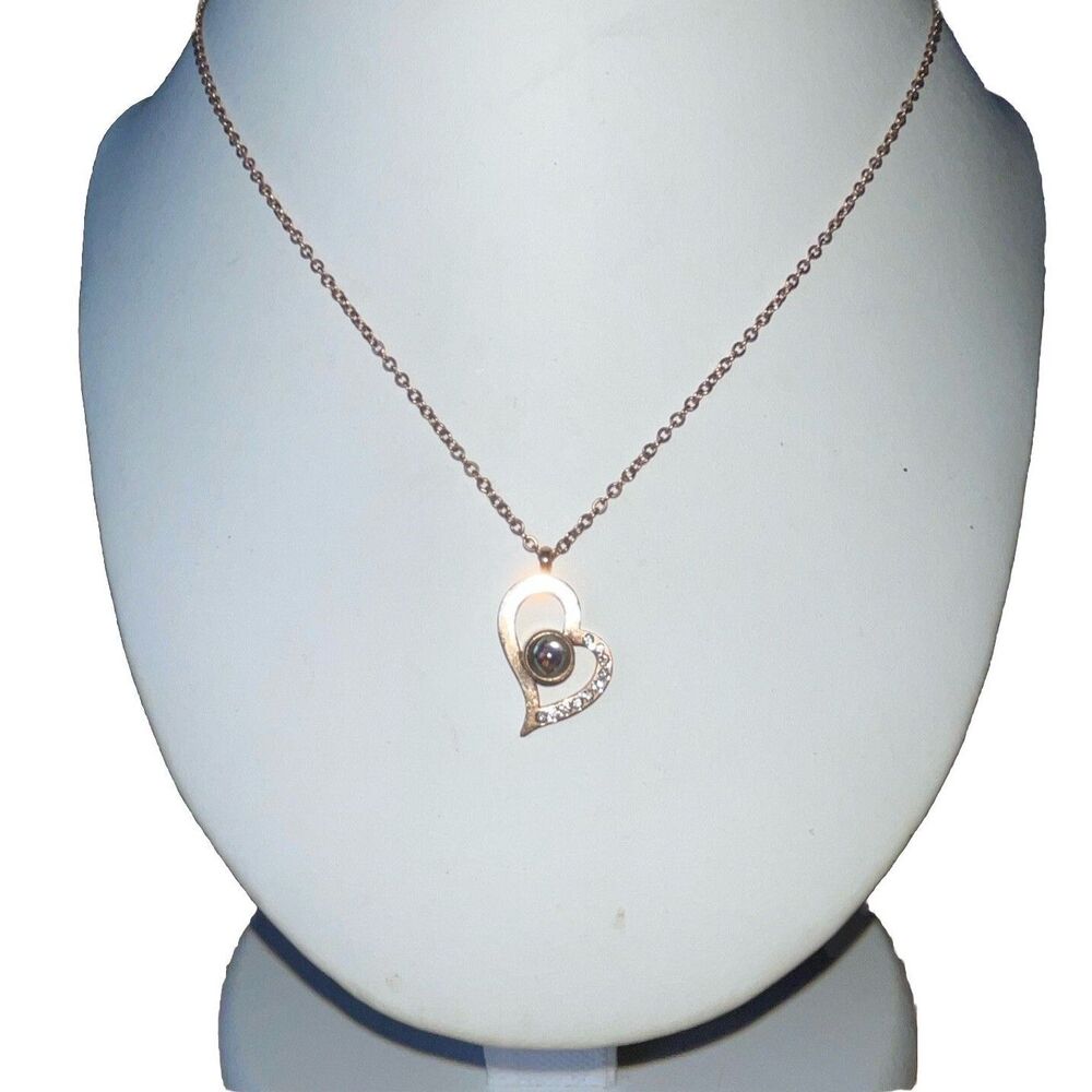 Heart Necklace Says I love You In 100 Languages Stainless Steel Rose Gold Color